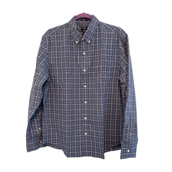 J. Crew Slim Flex Washed Plaid Button Down Shirt Blue Green White Long Sleeve L - Picture 1 of 10